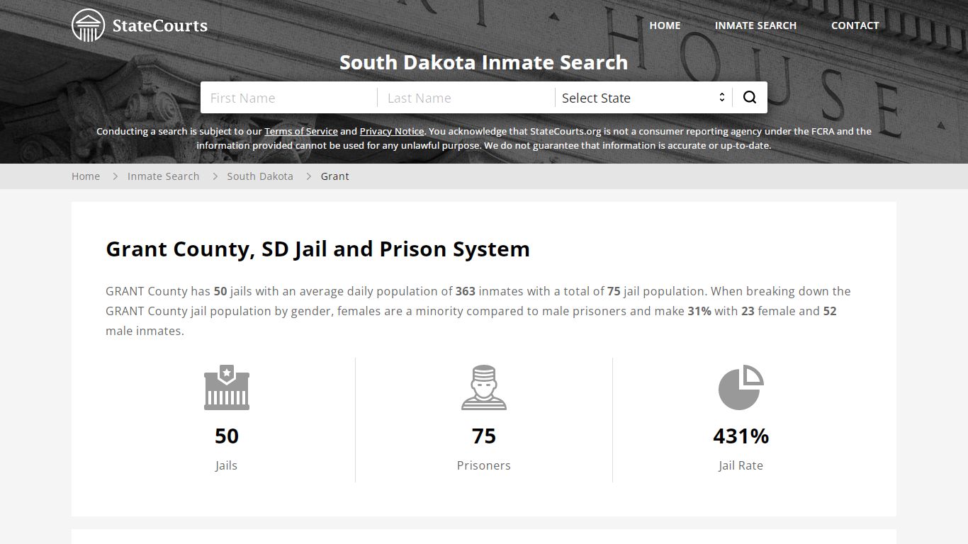 Grant County, SD Inmate Search - StateCourts