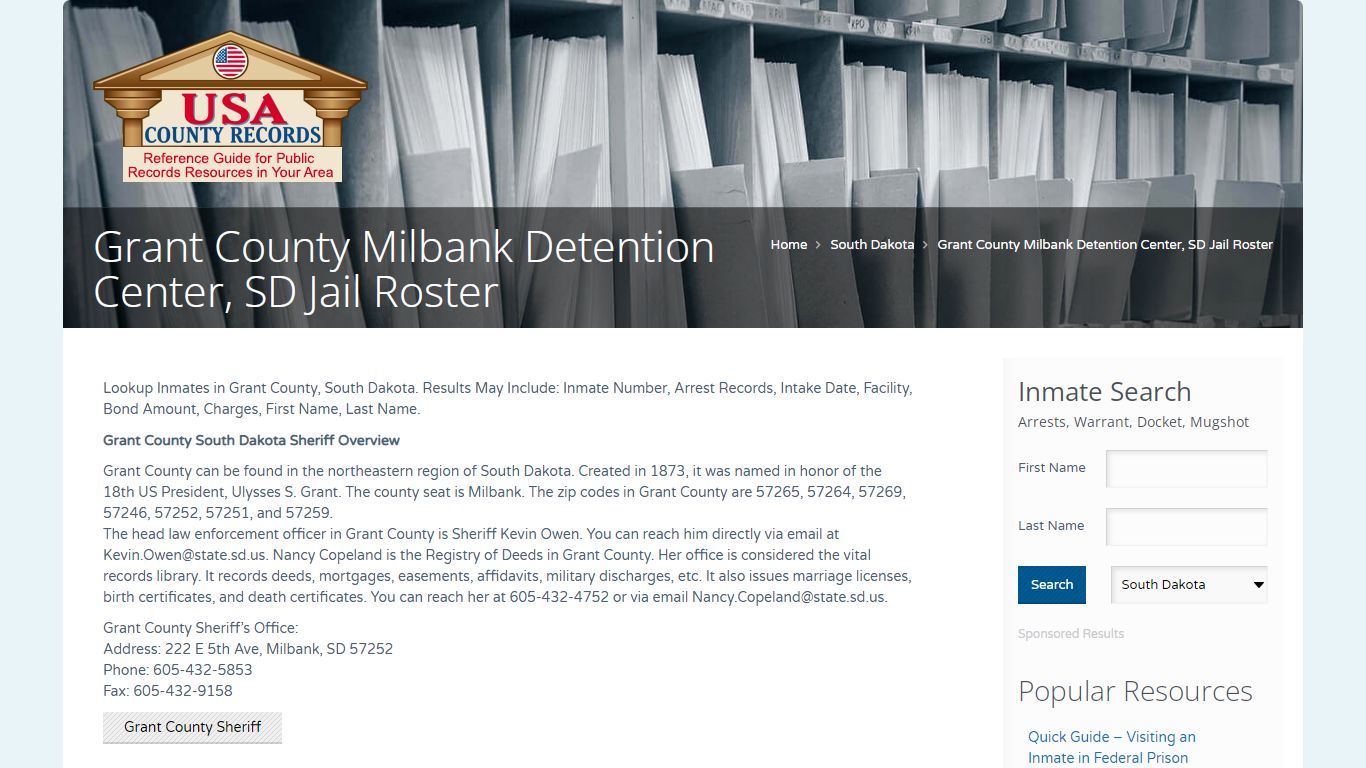 Grant County Milbank Detention Center, SD Jail Roster ...